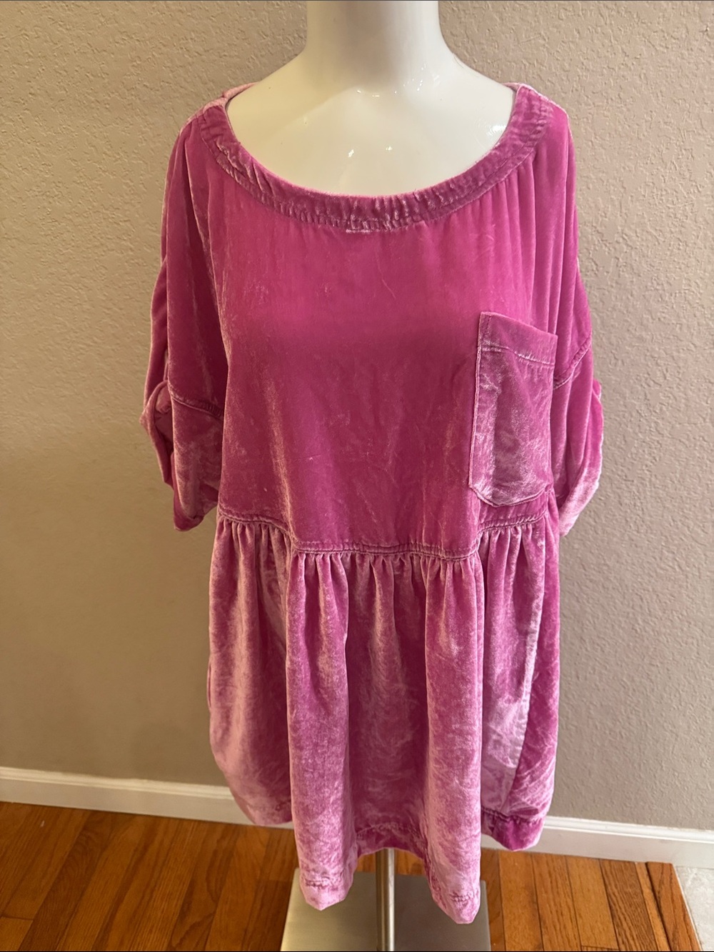 We The Free Plush Velour Peasant Tunic in Pink size small